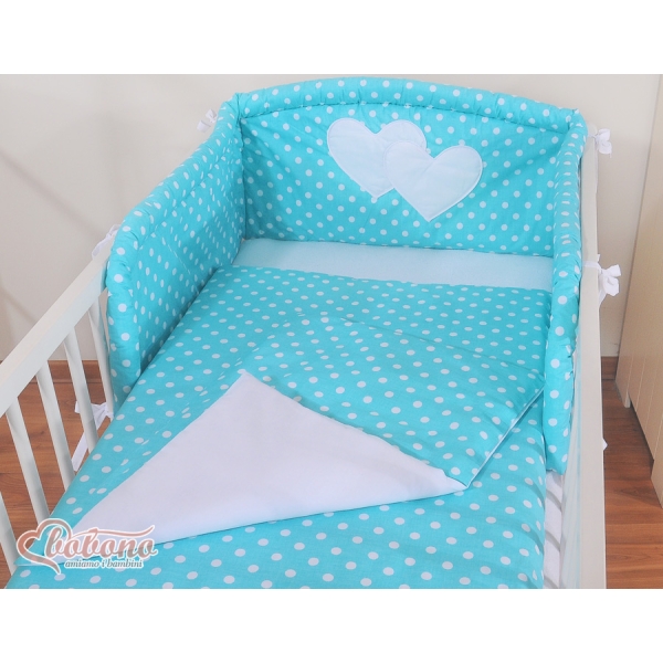 Set Lettino 3 parti Turchese Pois Bianchi Cuori