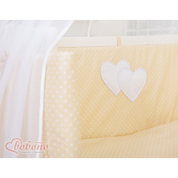 Set Lettino Aperto con Materassino e Biancheria Beige Pois Bianchi Cuori