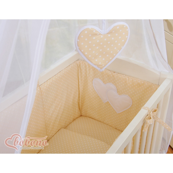 Set Lettino Aperto con Materassino e Biancheria Beige Pois Bianchi Cuori