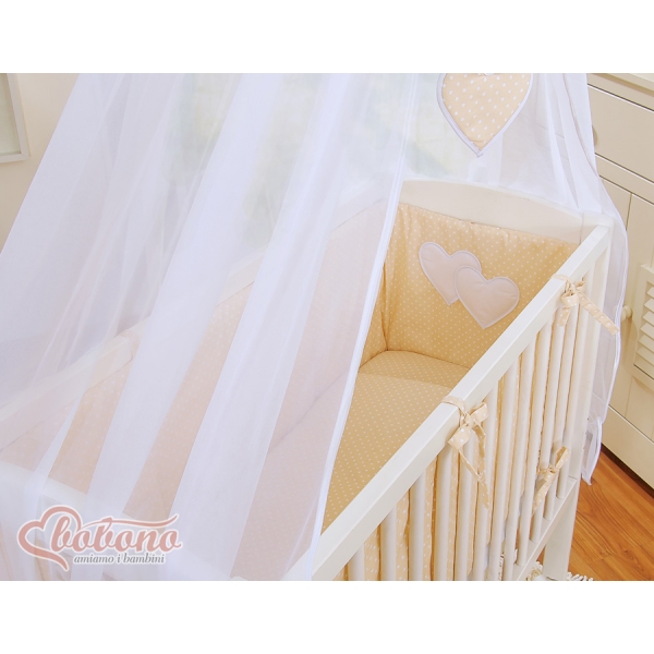 Set Lettino Aperto con Materassino e Biancheria Beige Pois Bianchi Cuori