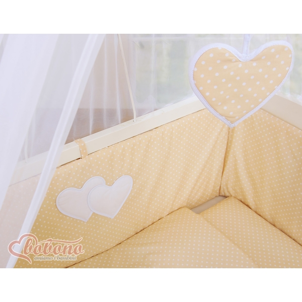Set Lettino Aperto con Materassino e Biancheria Beige Pois Bianchi Cuori