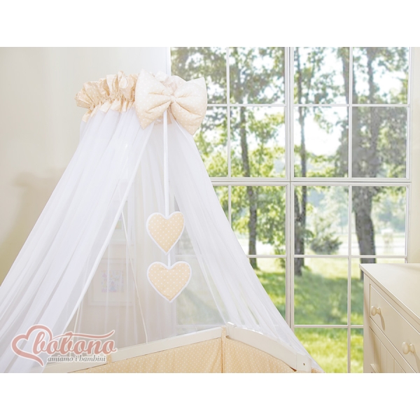Set Lettino Aperto con Materassino e Biancheria Beige Pois Bianchi Cuori