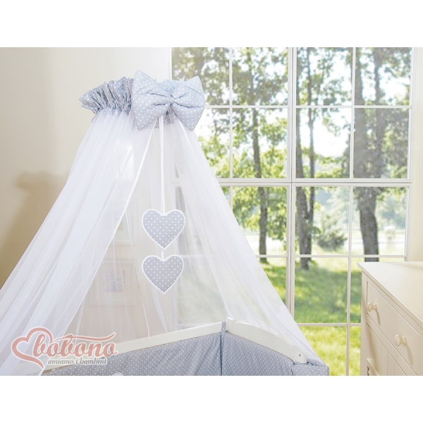 Set Lettino Aperto con Materassino e Biancheria Grigio Pois Bianchi Cuori