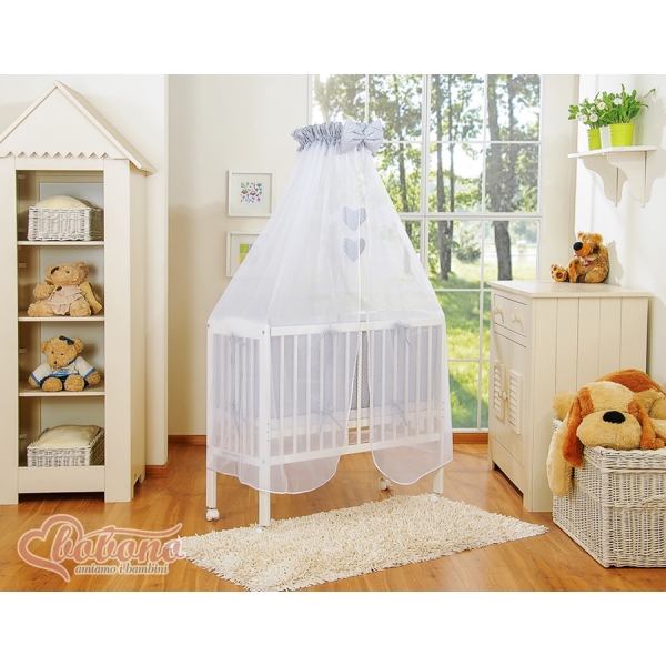 Set Lettino Aperto con Materassino e Biancheria Grigio Pois Bianchi Cuori