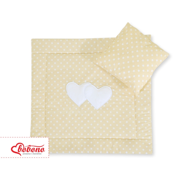 Set per Carrozzina 2 parti Beige Pois Bianchi Cuori