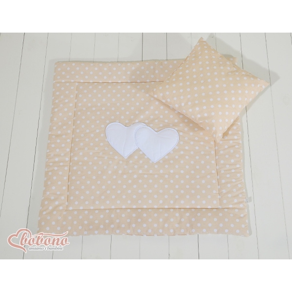 Set per Carrozzina 2 parti Beige Pois Bianchi Cuori