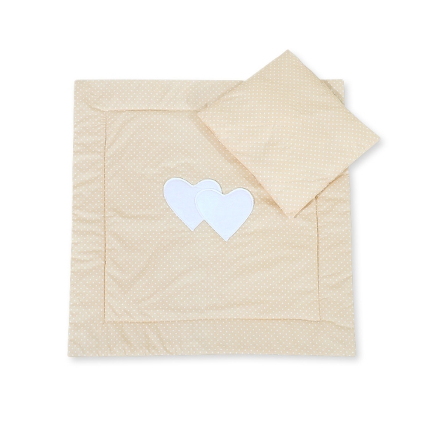 Set per Carrozzina 2 parti Beige Pois Bianchi Cuori