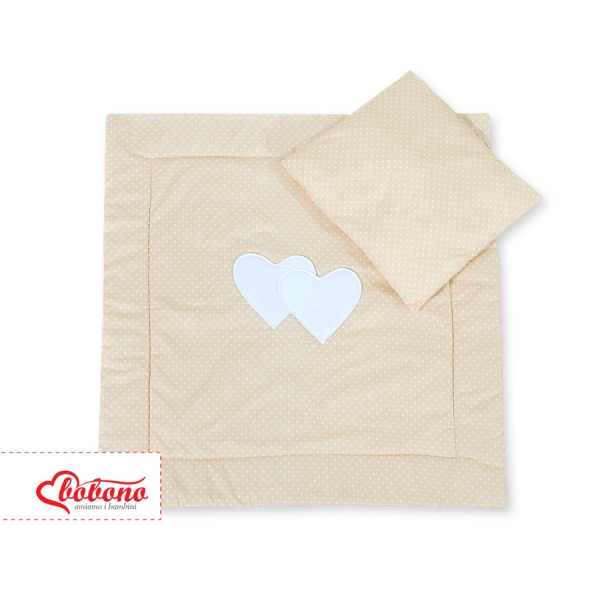 Set per Carrozzina 2 parti Beige Pois Bianchi Cuori