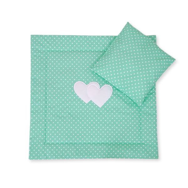 Set per Carrozzina 2 parti Menta Pois Bianchi Cuori