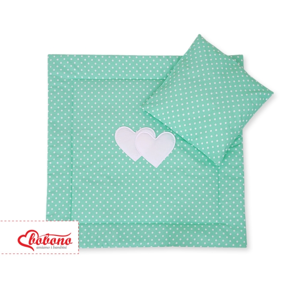 Set per Carrozzina 2 parti Menta Pois Bianchi Cuori