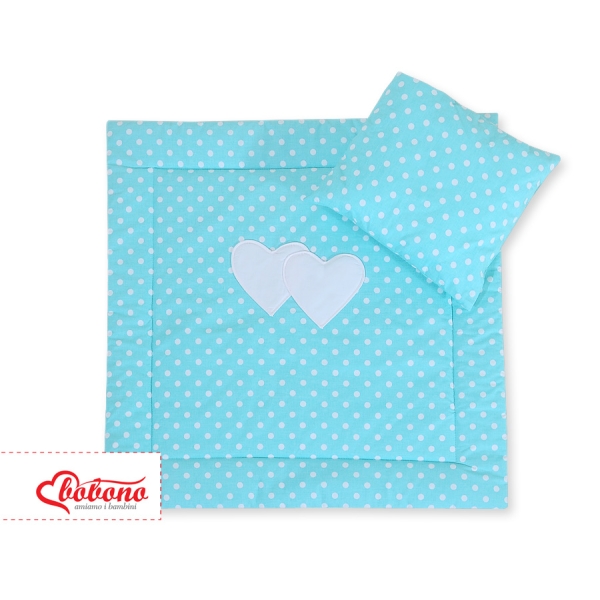 Set per Carrozzina 2 parti Turchese Pois Bianchi Cuori