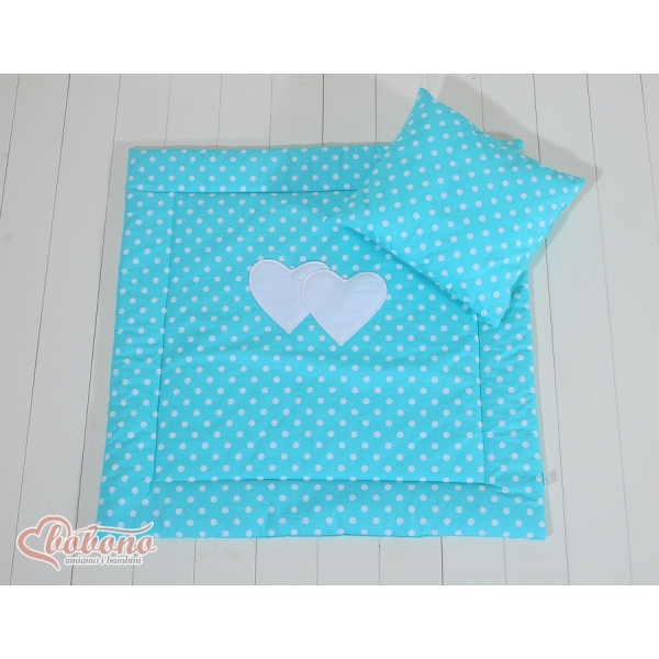 Set per Carrozzina 2 parti Turchese Pois Bianchi Cuori