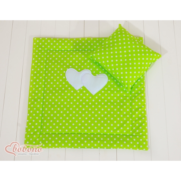 Set per Carrozzina 2 parti Verde Pois Bianchi Cuori