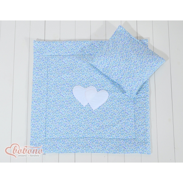 Set per Passeggino 2 parti Blu Fiori Fiori Cuori