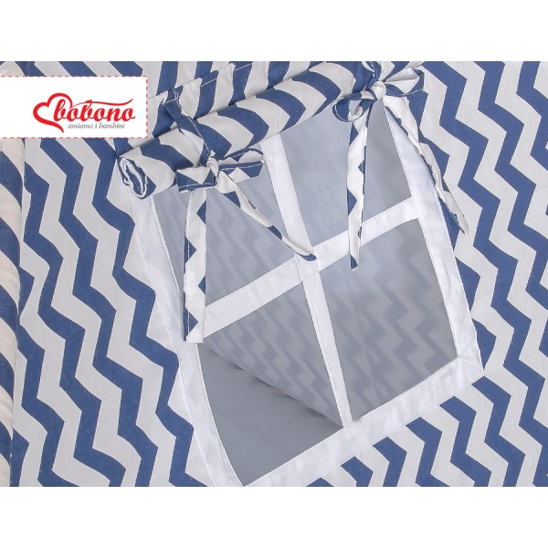 MEGA SET: Tenda Teepee con Tappetino, Cuscini e Piume Decorative GRATIS! Blu Scuro Chevron