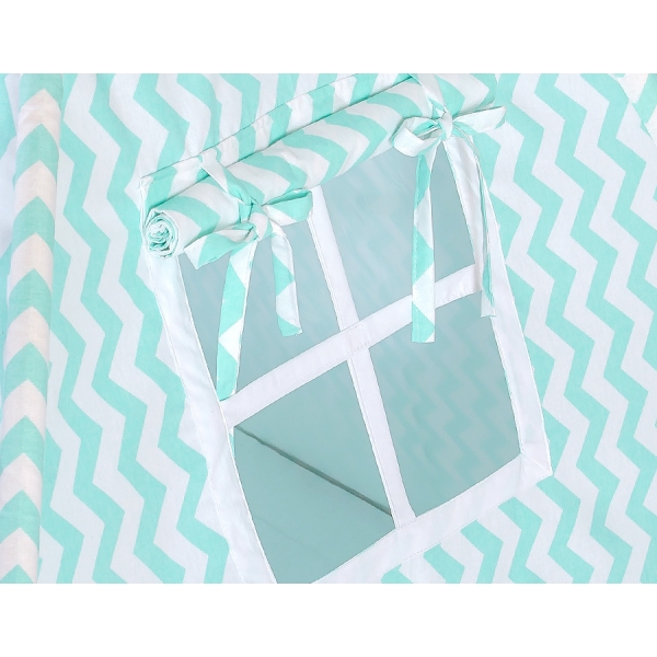 MEGA SET: Tenda Teepee con Tappetino, Cuscini e Piume Decorative GRATIS! Menta Chevron