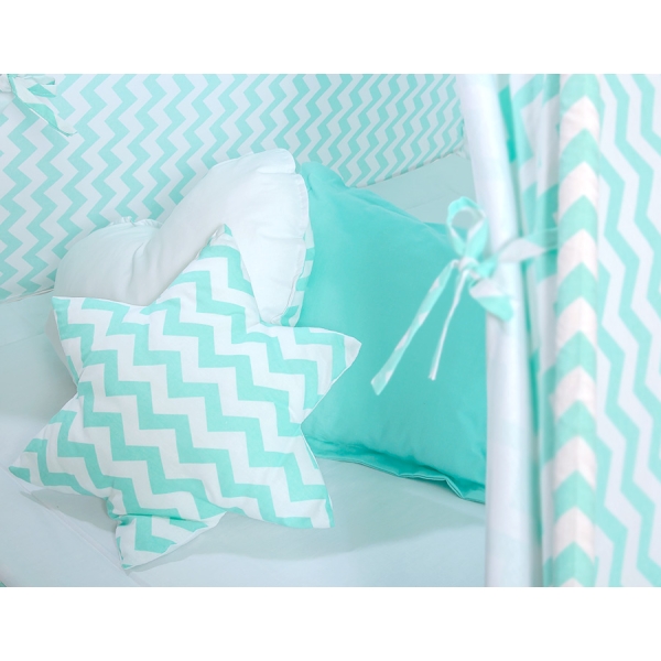 MEGA SET: Tenda Teepee con Tappetino, Cuscini e Piume Decorative GRATIS! Menta Chevron