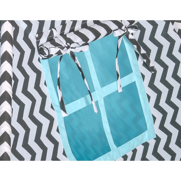 MEGA SET: Tenda Teepee con Tappetino, Cuscini e Piume Decorative GRATIS! Nero Blu Chevron