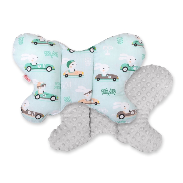 Sleepee Cuscino Anti Shock a Forma di Farfalla Menta Grigio Conigli