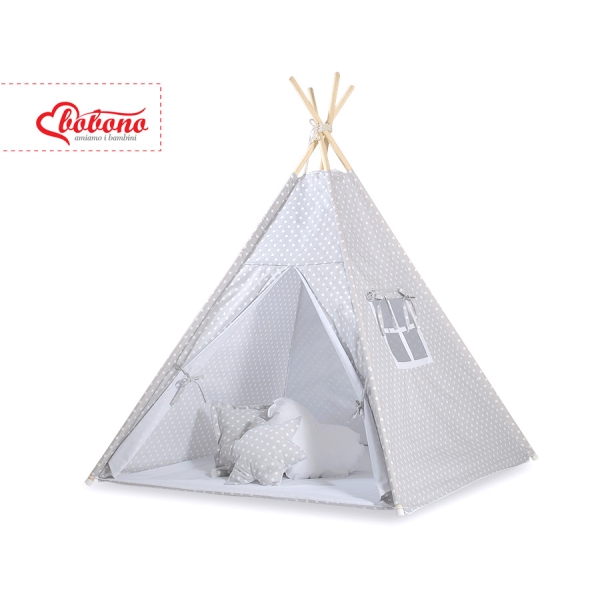 Tenda Indiana per Bambino con Tappetino e Cuscini Grigio Pois Bianchi