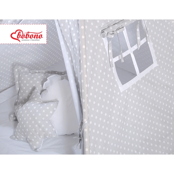 Tenda Indiana per Bambino con Tappetino e Cuscini Grigio Pois Bianchi