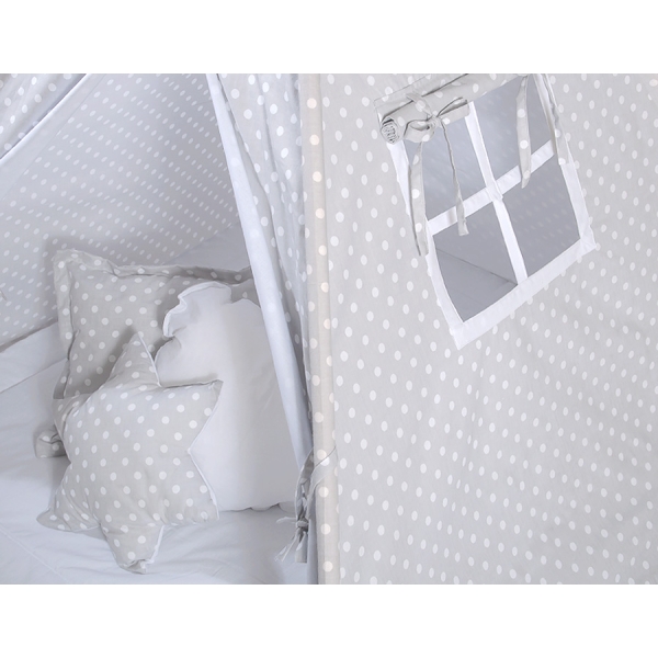 Tenda Indiana per Bambino con Tappetino e Cuscini Grigio Pois Bianchi
