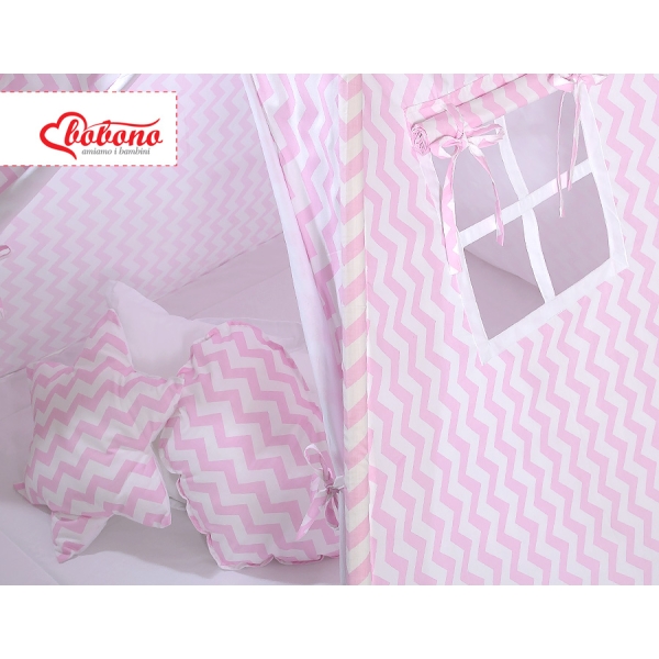 Tenda Indiana per Bambino con Tappetino e Cuscini Rosa Chevron