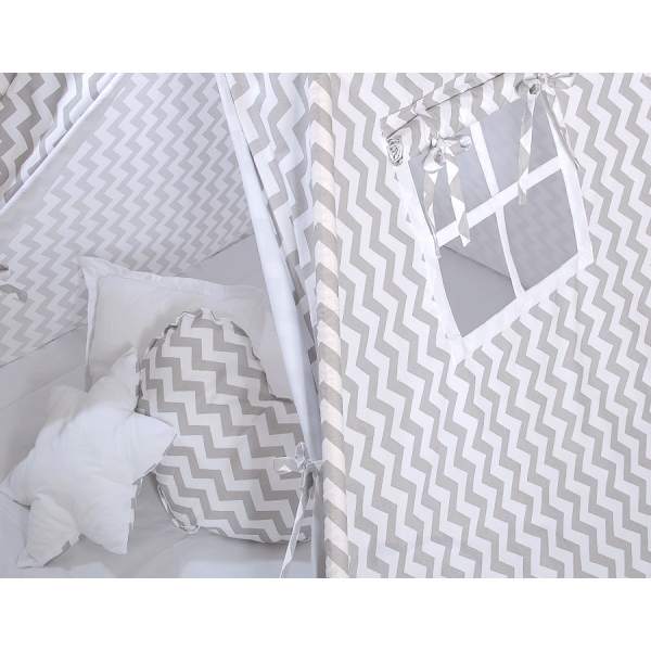 Tenda Teepee con Cuscini e Piume Decorative GRATIS! Grigio Chevron