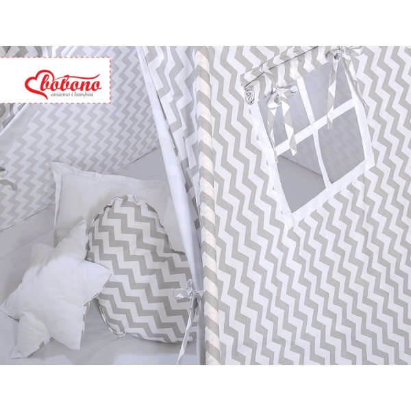 Tenda Teepee con Cuscini e Piume Decorative GRATIS! Grigio Chevron