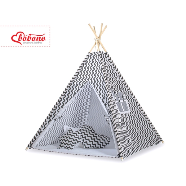 Tenda Teepee con Cuscini e Piume Decorative GRATIS! Nero Chevron