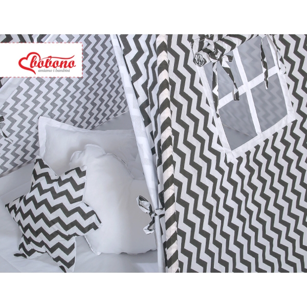 Tenda Teepee con Cuscini e Piume Decorative GRATIS! Nero Chevron