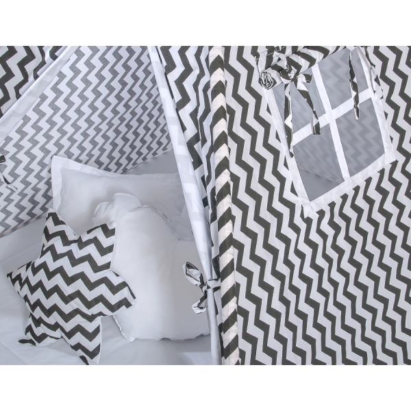 Tenda Teepee con Cuscini e Piume Decorative GRATIS! Nero Chevron