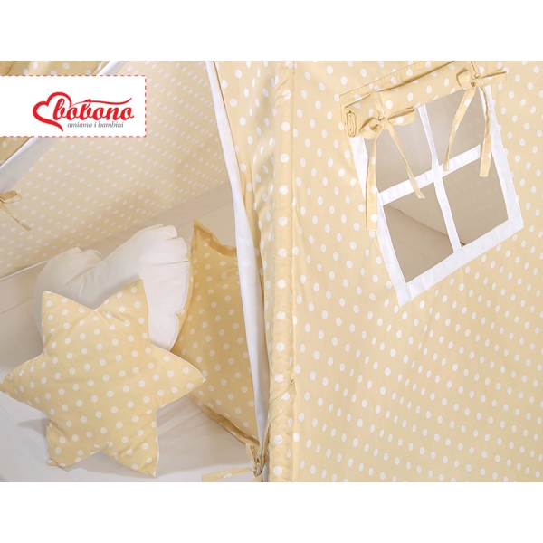 Tenda Teepee con Tappetino e Cuscini Beige Pois Bianchi