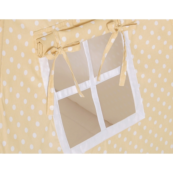Tenda Teepee con Tappetino e Cuscini Beige Pois Bianchi