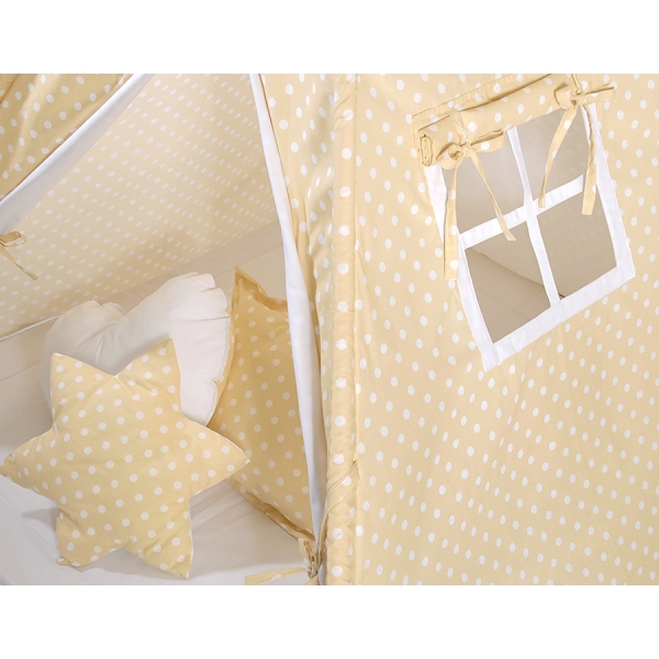 Tenda Teepee con Tappetino e Cuscini Beige Pois Bianchi