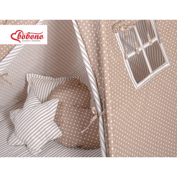 Tenda Teepee con Tappetino e Cuscini Marrone Pois Bianchi