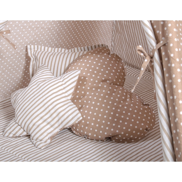 Tenda Teepee con Tappetino e Cuscini Marrone Pois Bianchi
