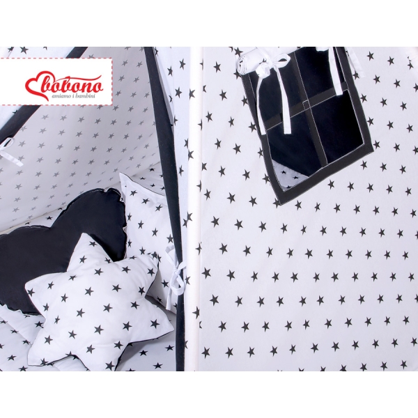 Tenda Teepee con Tappetino e Cuscini Nero