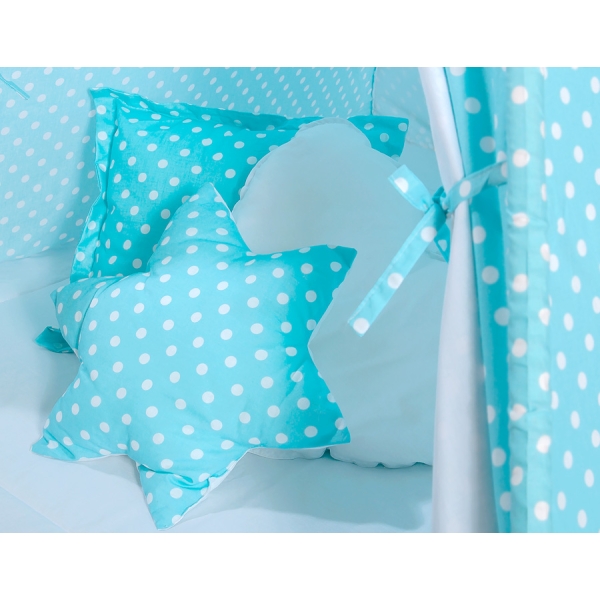 Tenda Teepee con Tappetino e Cuscini Turchese Pois Bianchi