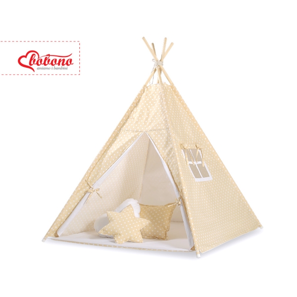 Tenda Teepee con Tappetino e Piume Decorative GRATIS! Beige Pois Bianchi
