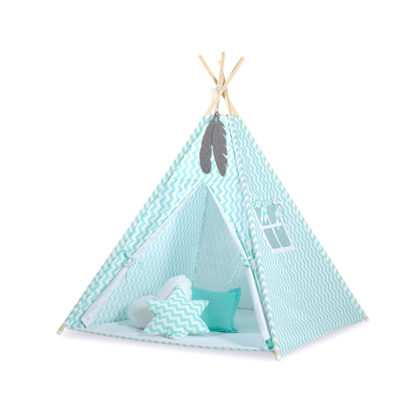 Tenda Teepee con Tappetino e Piume Decorative GRATIS! Menta Chevron