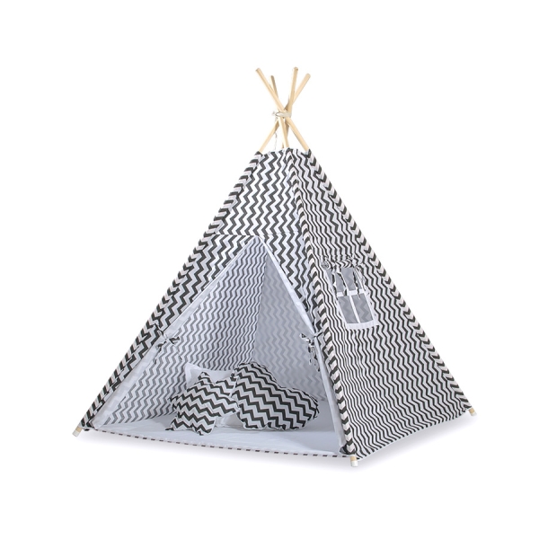 Tenda Teepee con Tappetino e Piume Decorative GRATIS! Nero Chevron