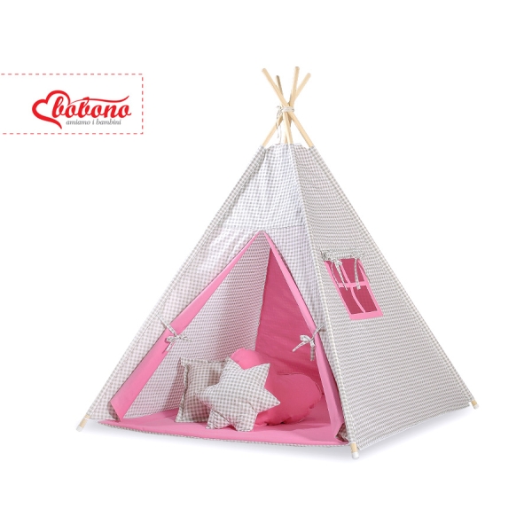 Tenda Teepee con Tappetino e Piume Decorative GRATIS! Rosa Grigio a Scacchi