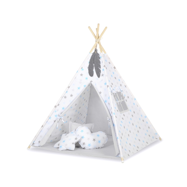 Tenda Teepee con Tappetino Grigio Blu Stelle