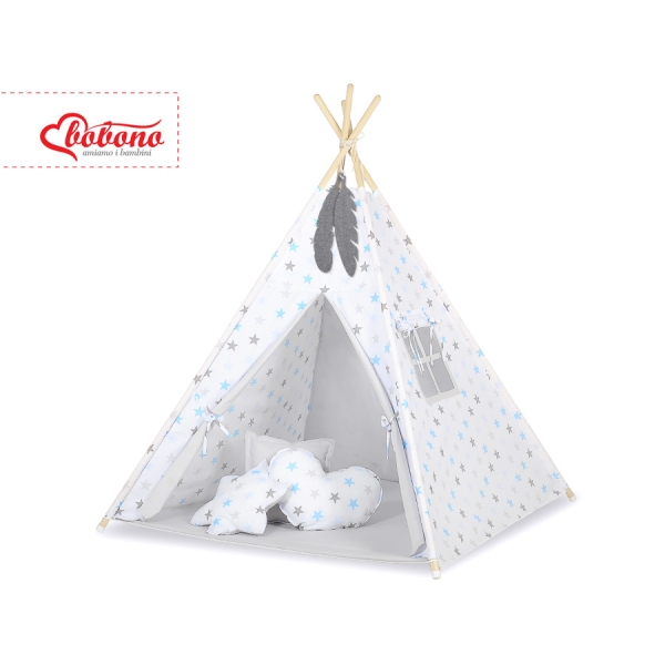Tenda Teepee con Tappetino Grigio Blu Stelle