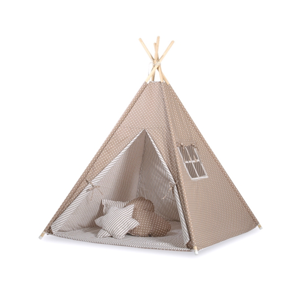 Tenda Teepee e Piume Decorative GRATIS! Marrone Beige Pois Bianchi a Strisce