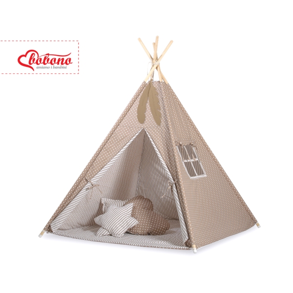 Tenda Teepee e Piume Decorative GRATIS! Marrone Beige Pois Bianchi a Strisce