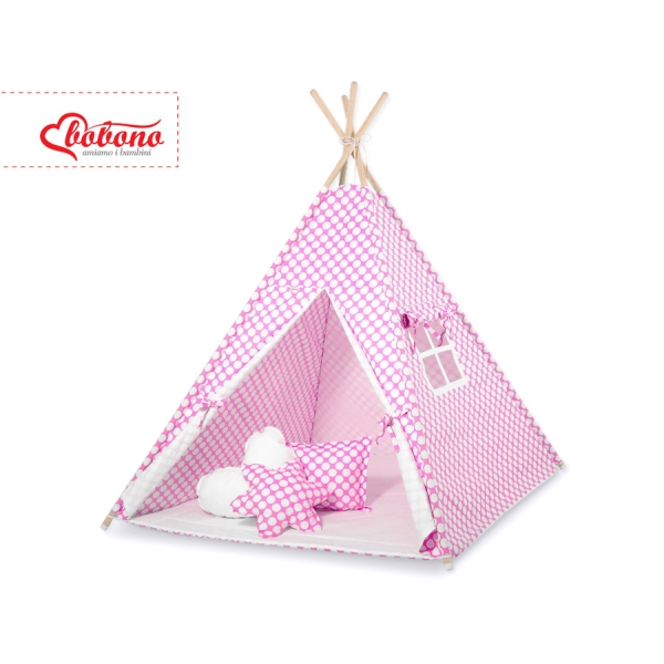 Tenda Teepee e Piume Decorative GRATIS! Rosa Pois Bianchi