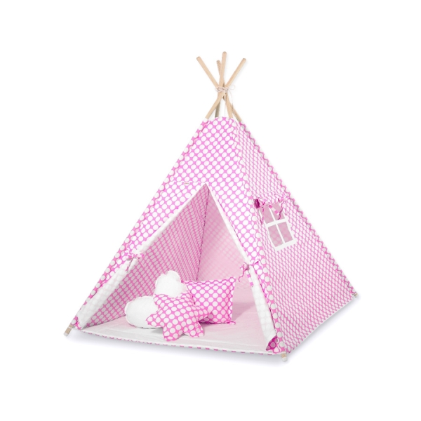 Tenda Teepee e Piume Decorative GRATIS! Rosa Pois Bianchi