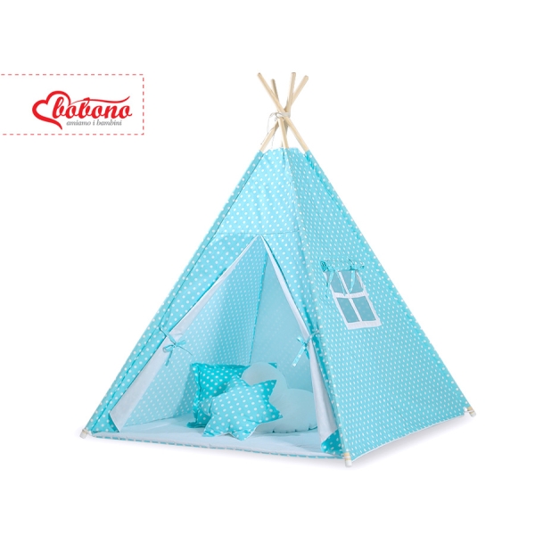Tenda Teepee e Piume Decorative GRATIS! Turchese Pois Bianchi